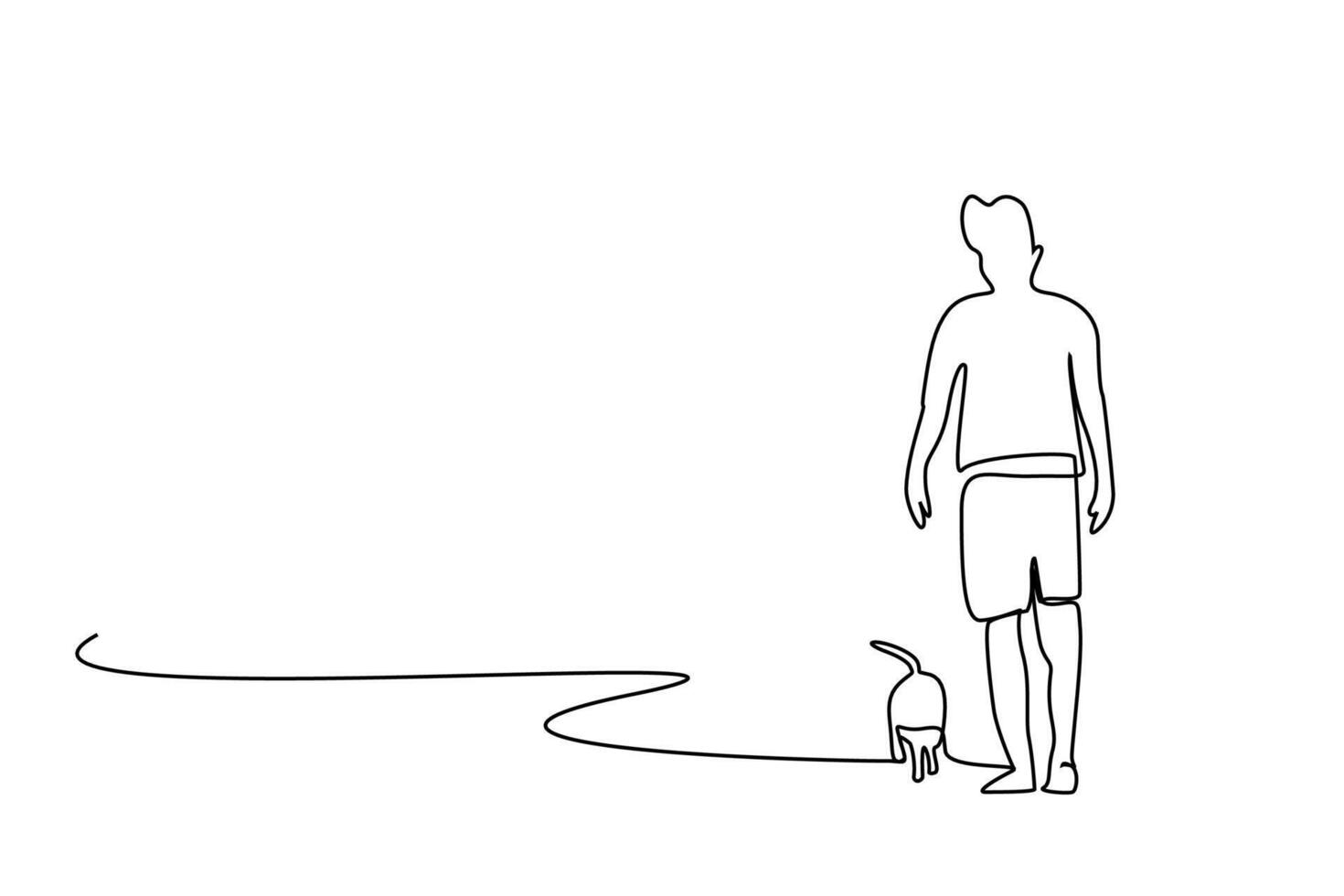 man dog together nature park walk relax time lifestyle line vector