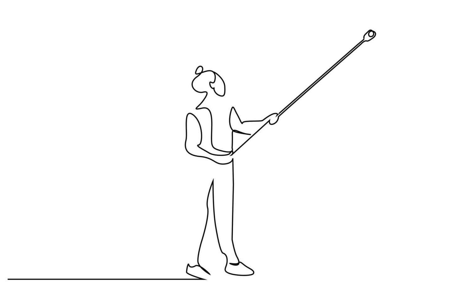 woman painting the house working roller hold full body length line art vector