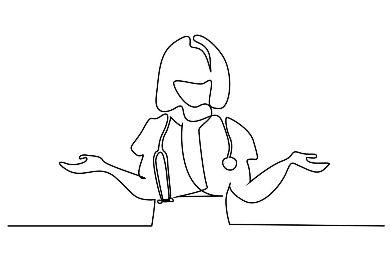 female doctor masked two hands option decision line art vector