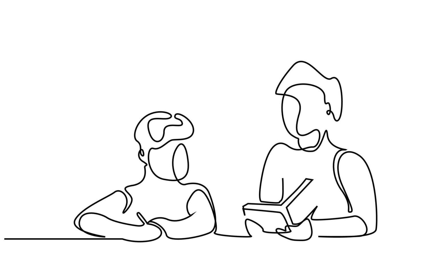 teacher mom doing homework class studying line art vector