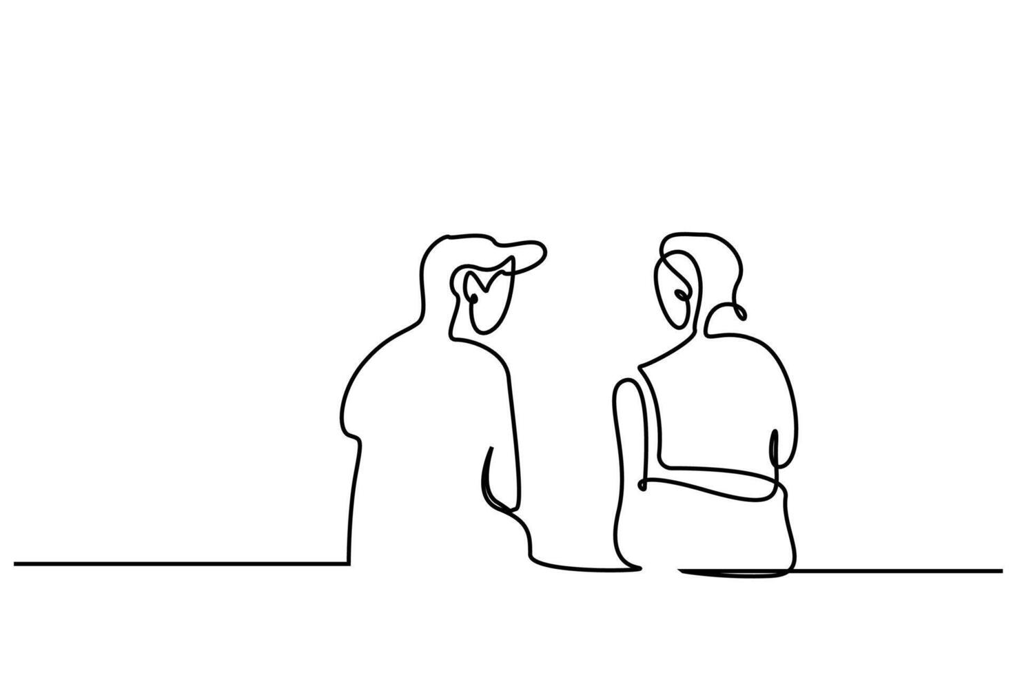 young couple in love sitting outside romantic love emotional feelings life line art vector