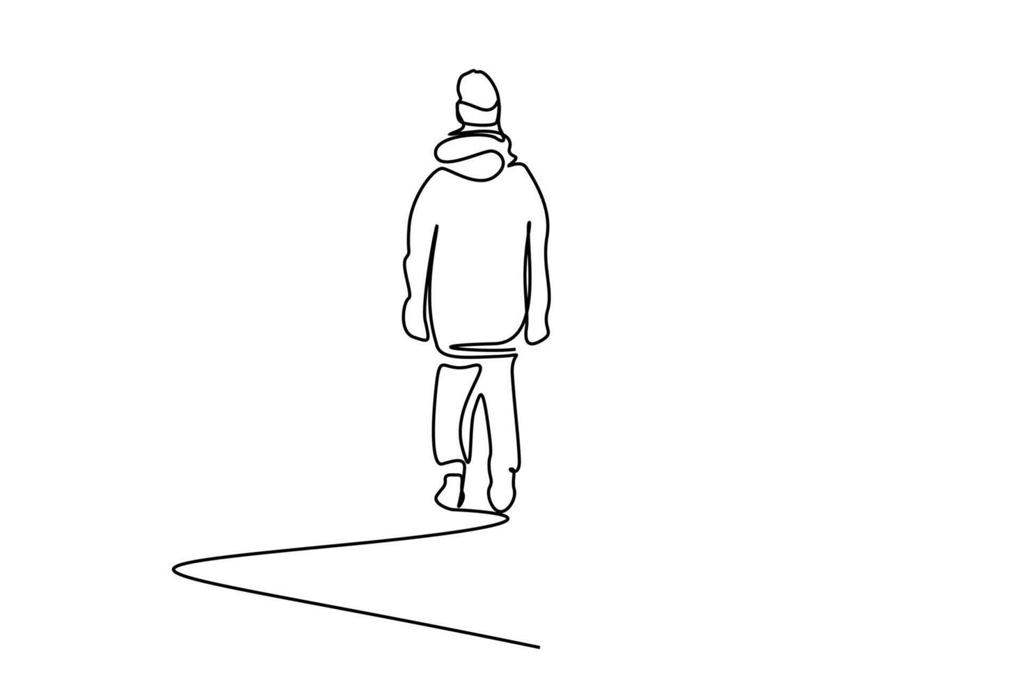 person winter clothes cold outside back rear behind line art vector