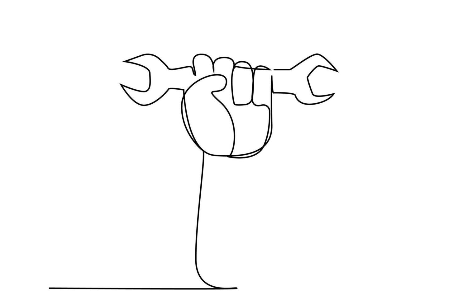 wrench hold industry business human hand line art vector