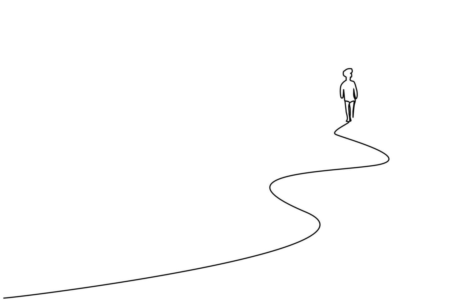 man walking far away on the road outside in nature back behind rear line art vector