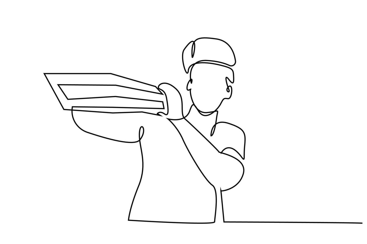 man technical master home service industrial repairman tools pose line art vector