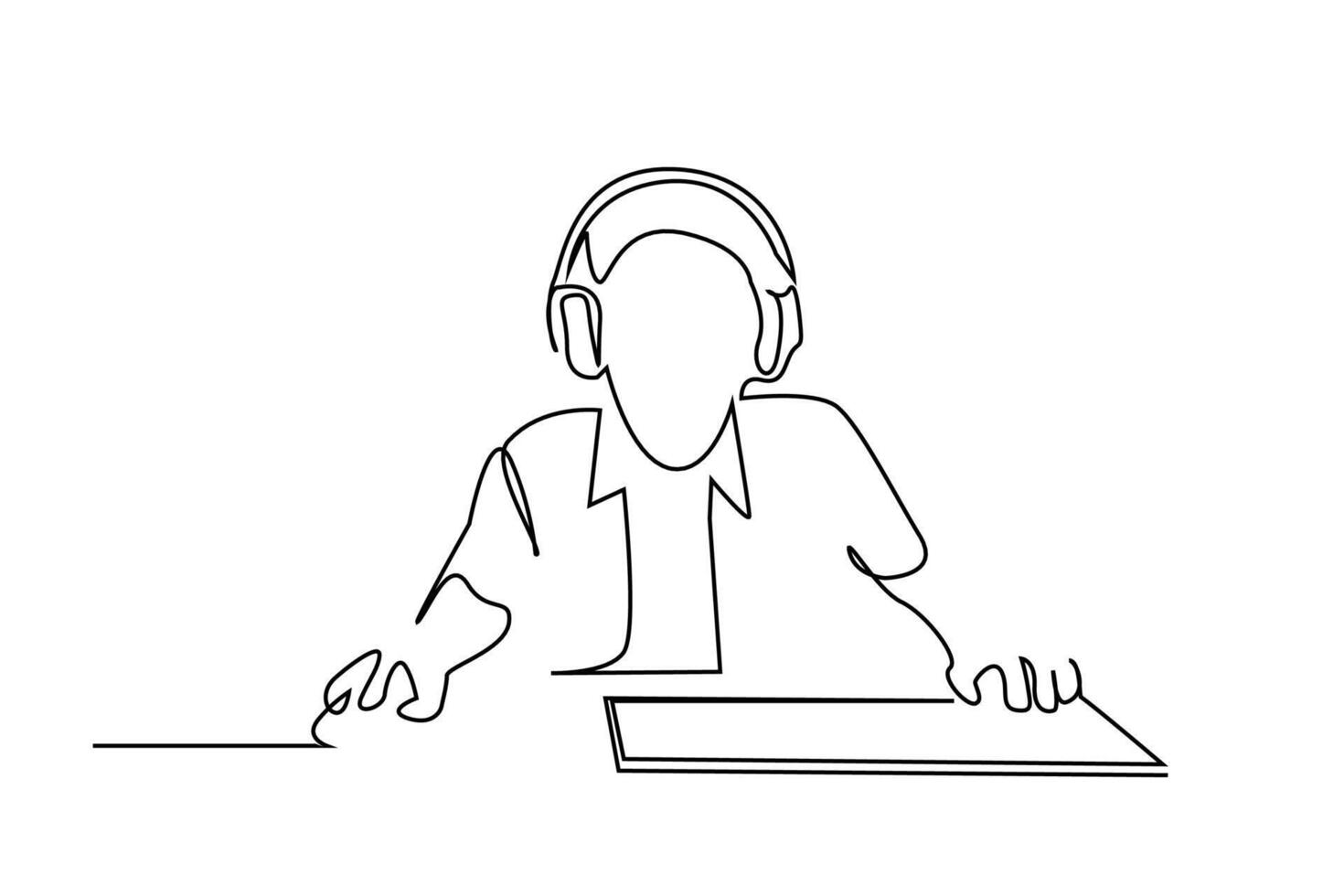 young male computer gamer playing games having fun line art vector