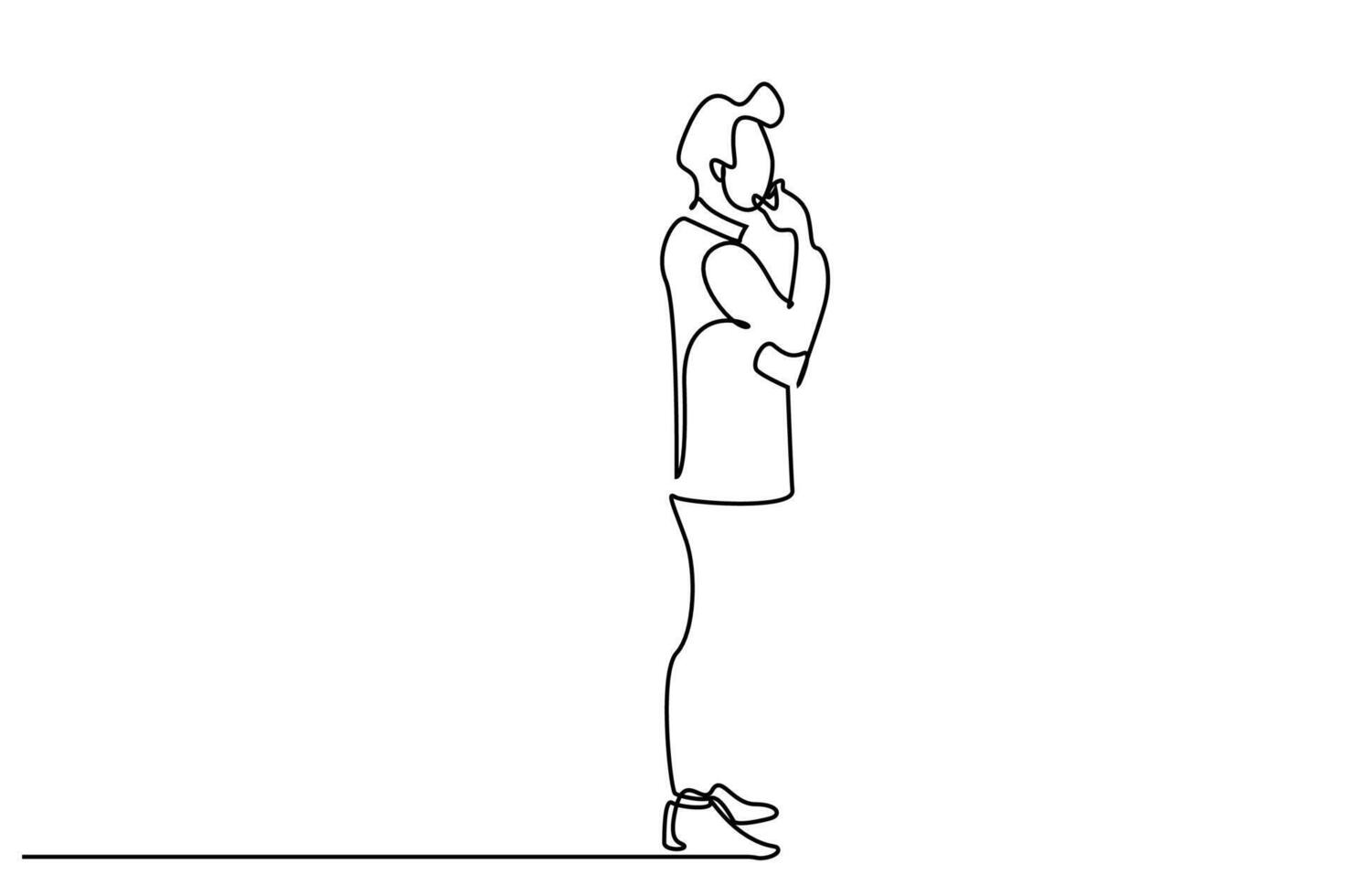 confident businessman executive standing thinking making plan line art full length vector