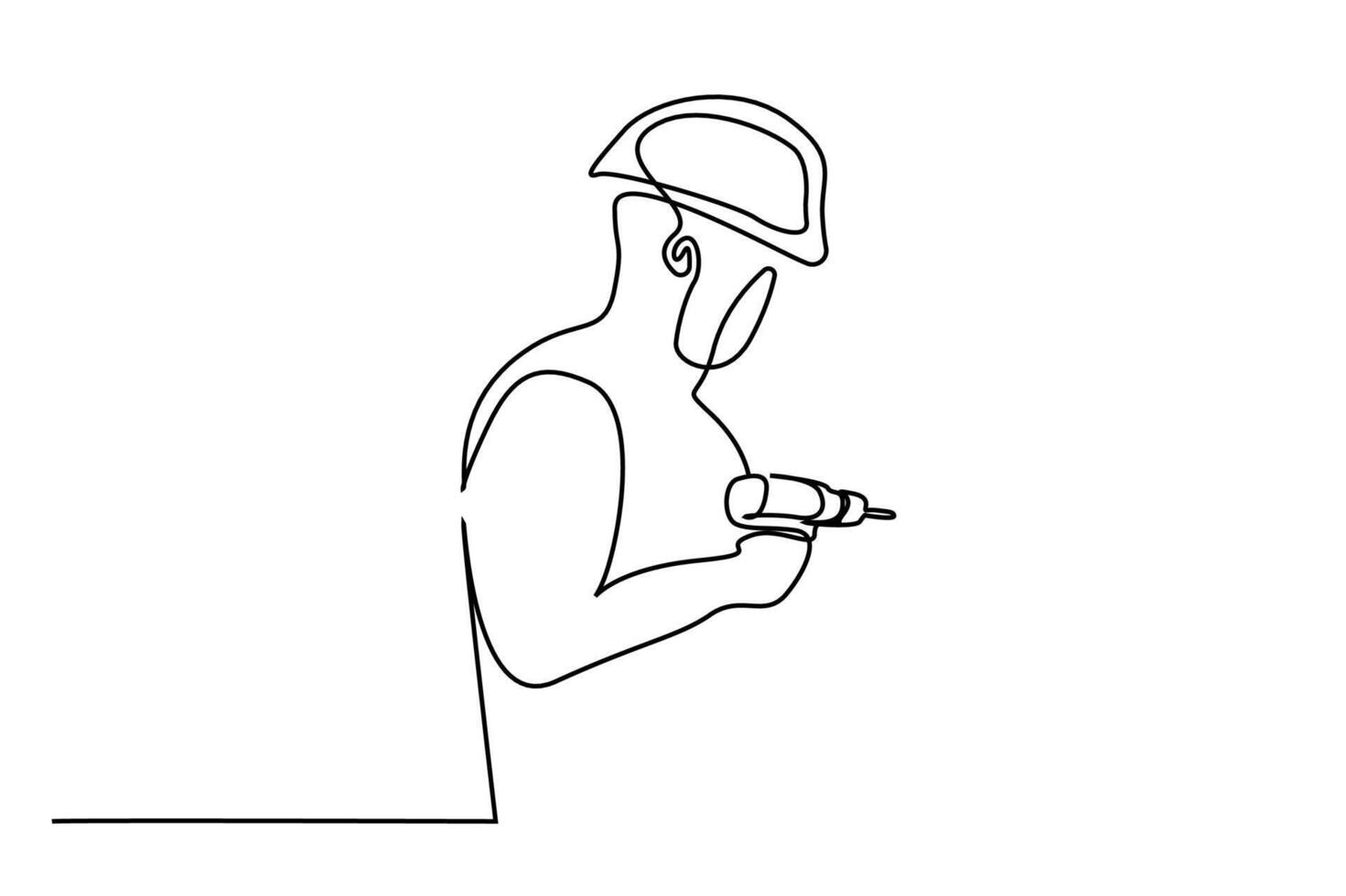 man technical master home service industrial repairman tools pose line art vector