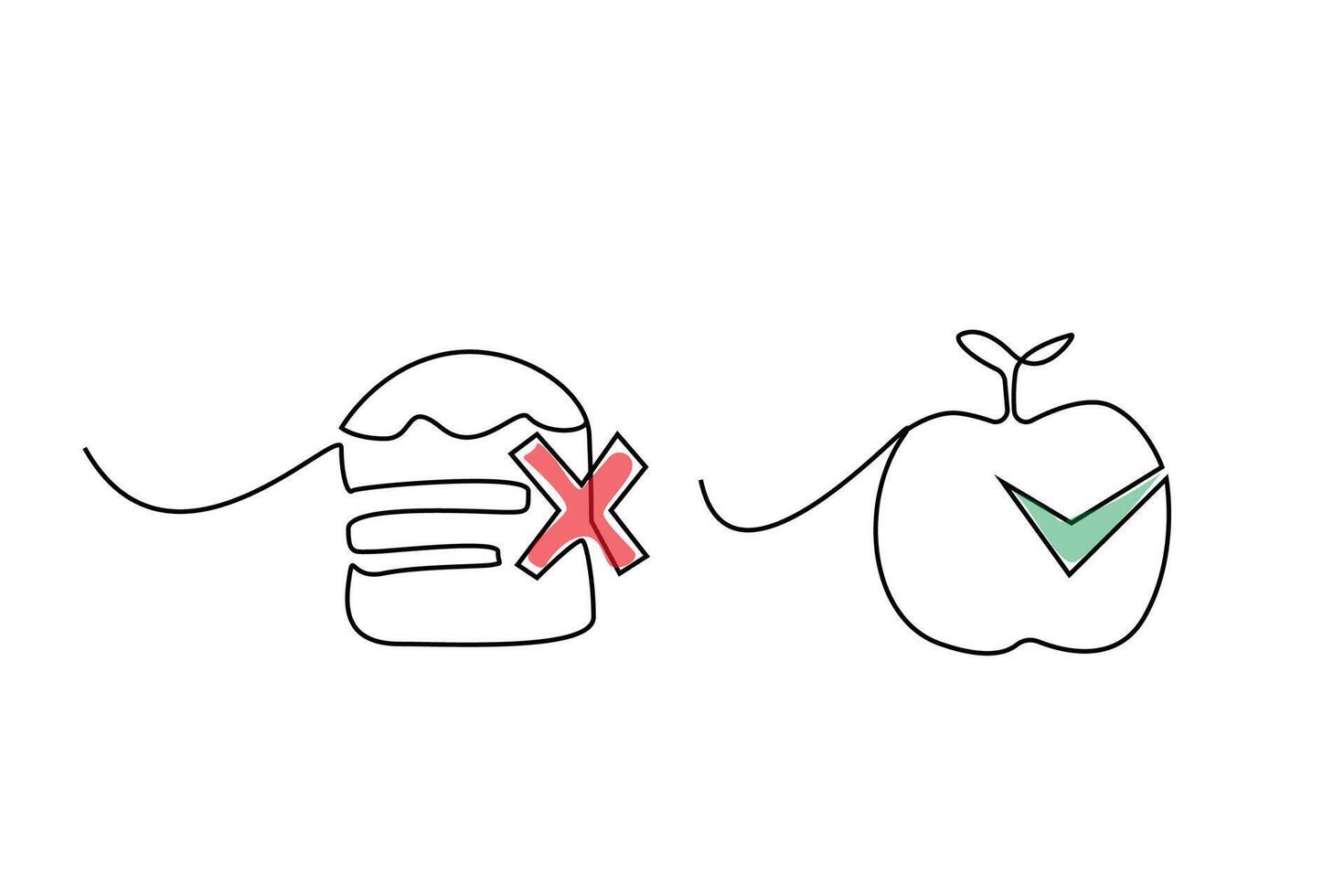 fast food hamburger icon and apple diet healthy diet food icon line art vector