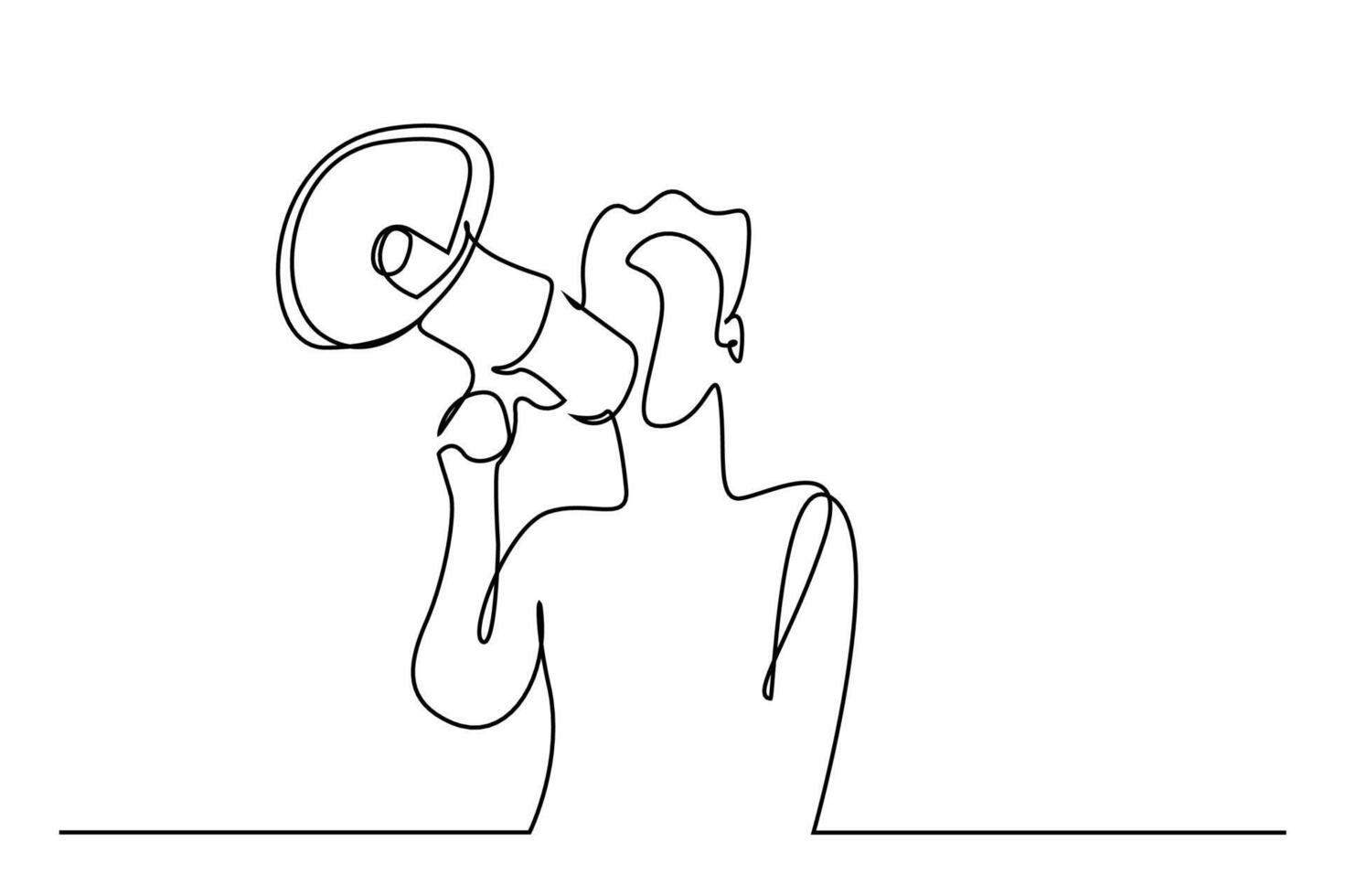 young man megaphone holding advertising shout line art vector