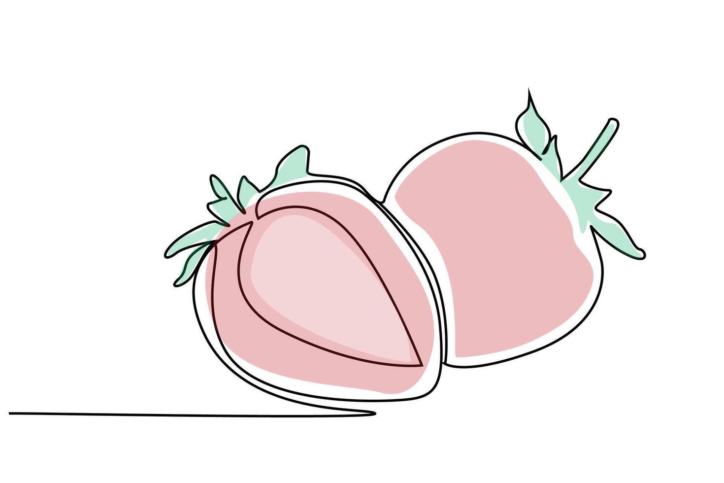beautiful ripe red strawberry fruit one single line art vector