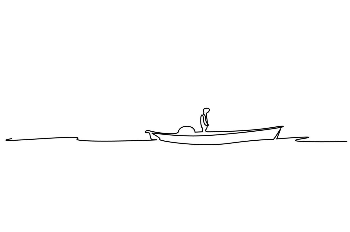 man on boat fisherman sea lake line art vector