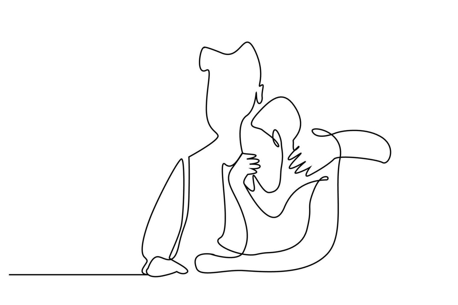 unhappy crying human support helping two people line art vector