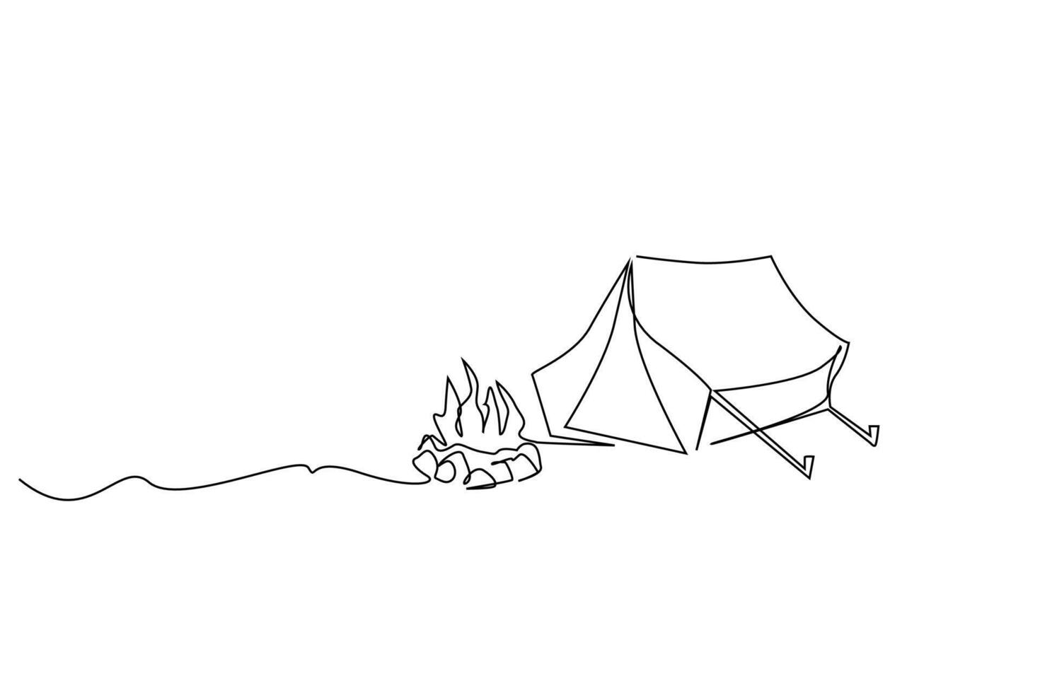 camping tent campfire outdoor activity nobody simple one line art vector