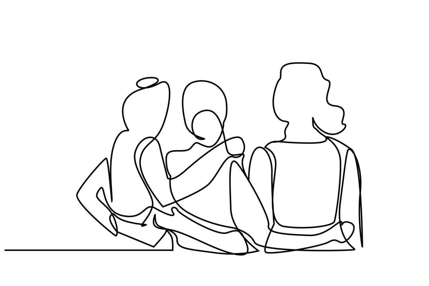 young female male people team teamwork students hugging walking outside posing happy line art vector
