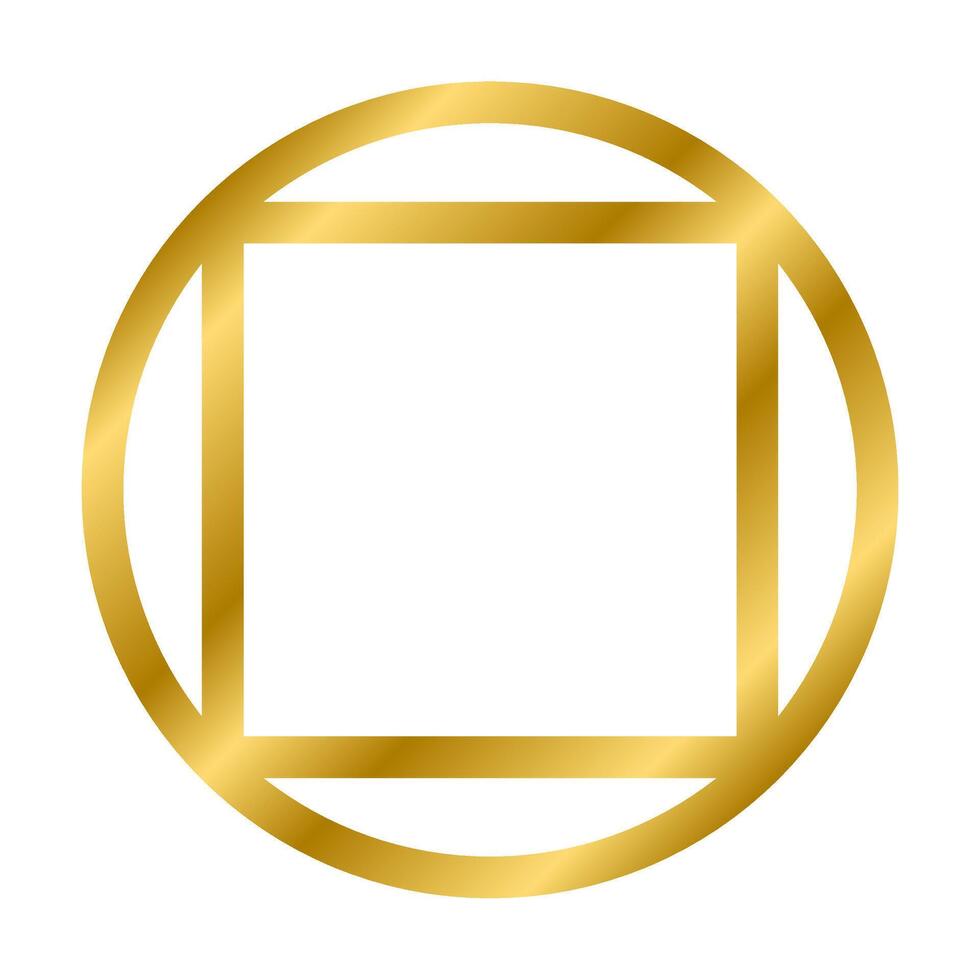 Gold shiny glowing vintage square and circle frame with shadows isolated on white background. Gold realistic square border. illustration vector