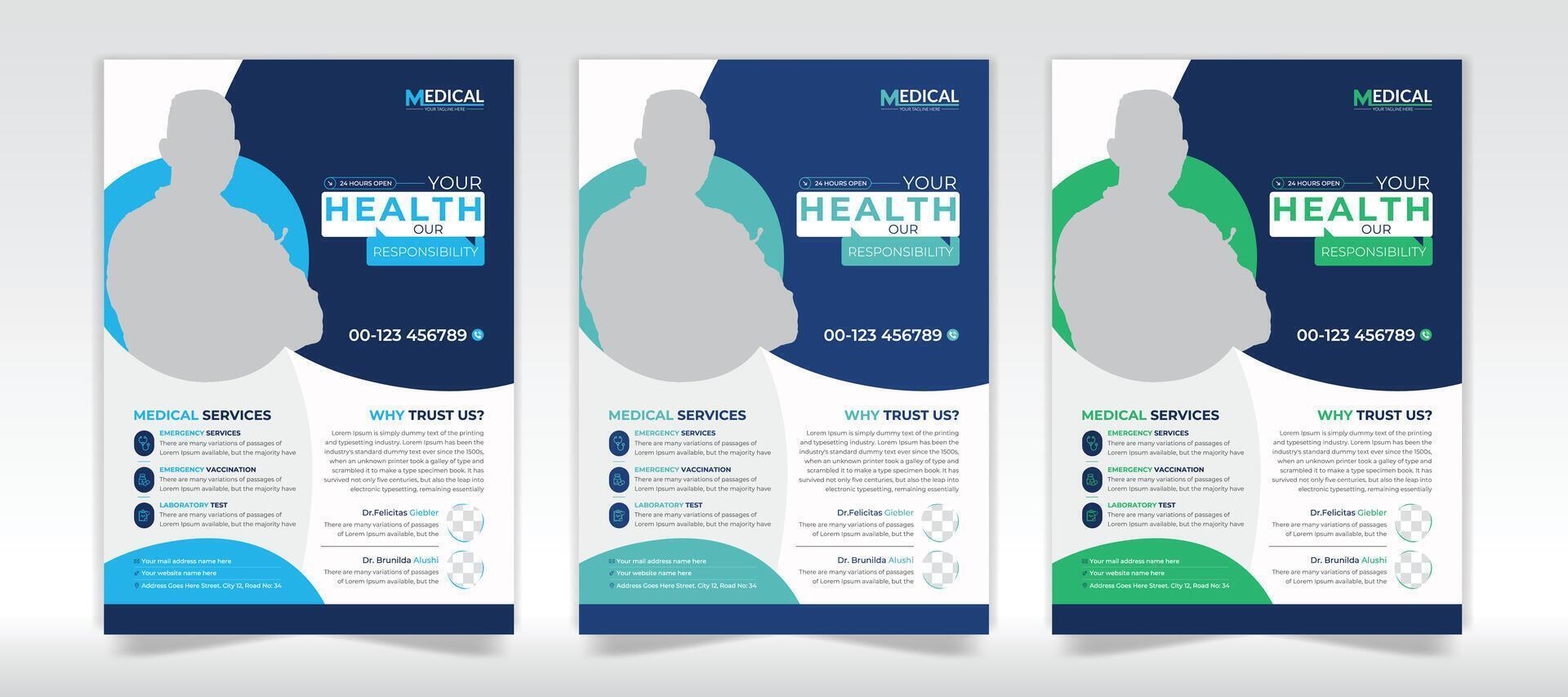 Creative and minimul medical flyer design template for hospital and doctors vector