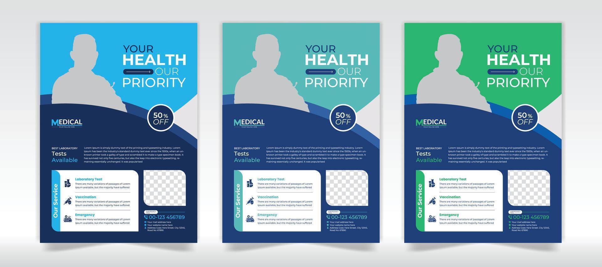 Set of medical flyer design template, Home medical service flyer template design vector