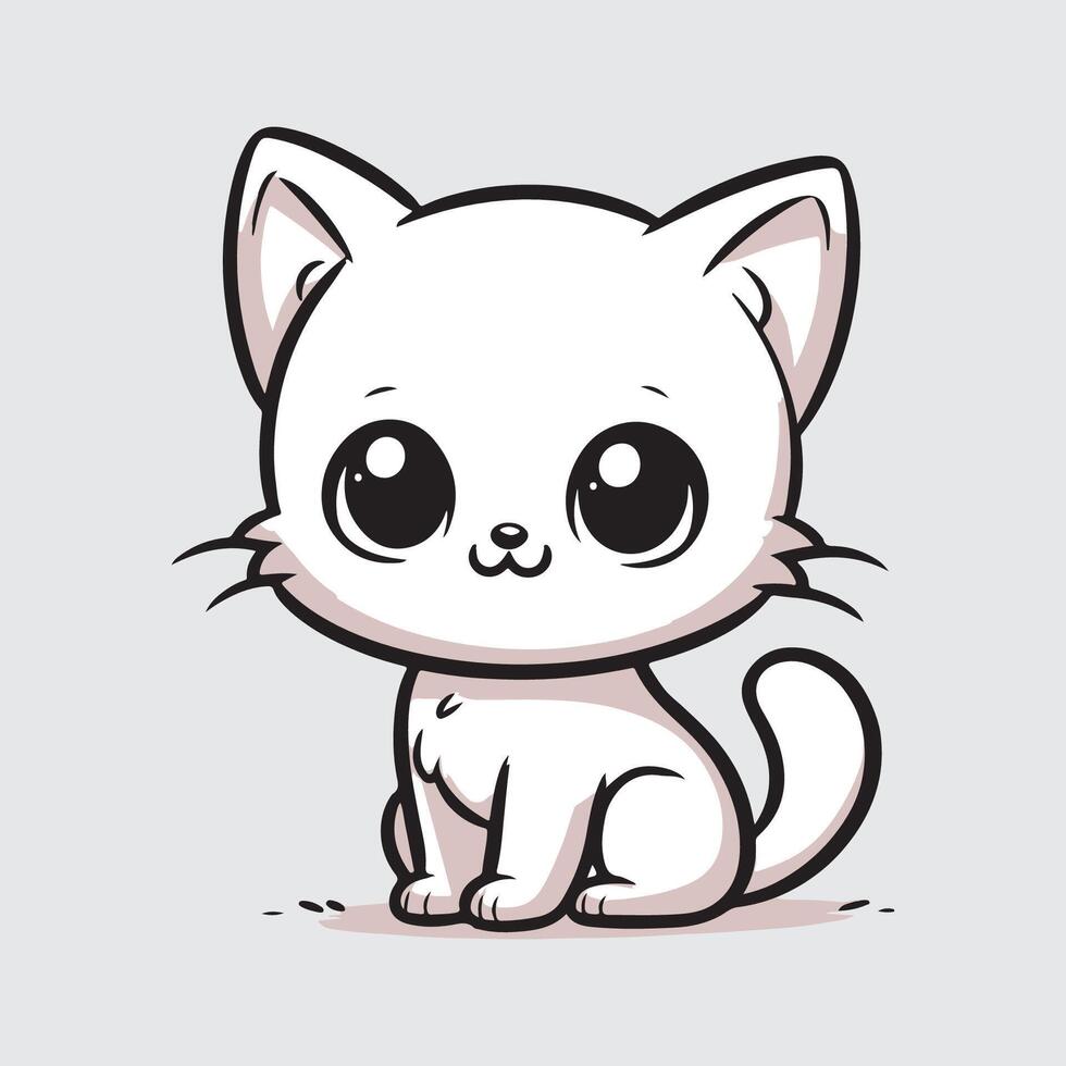 Cute cartoon cat sitting in the grass illustration for coloring book vector