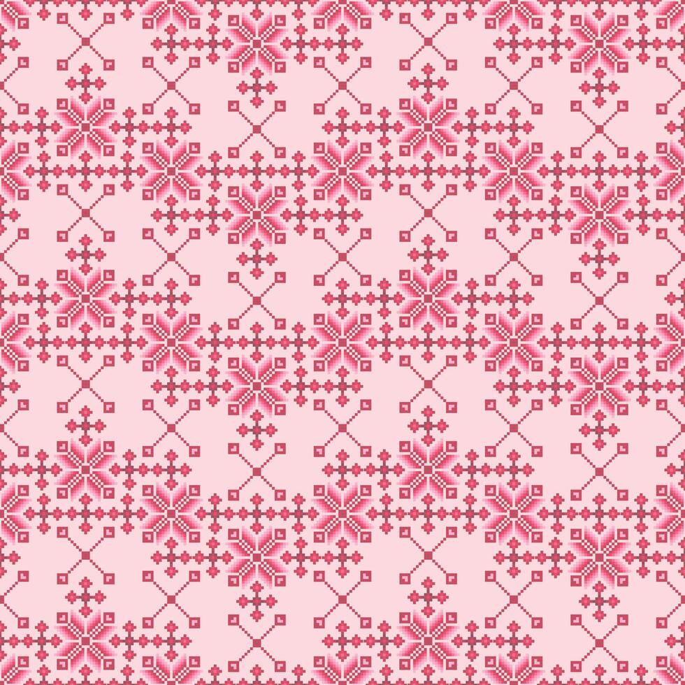 Cross Stitch. Geometric ethnic patterns. Design for Clothing, fabric, batik, Knitwear, Embroidery, Ikkat, Pixel pattern. vector