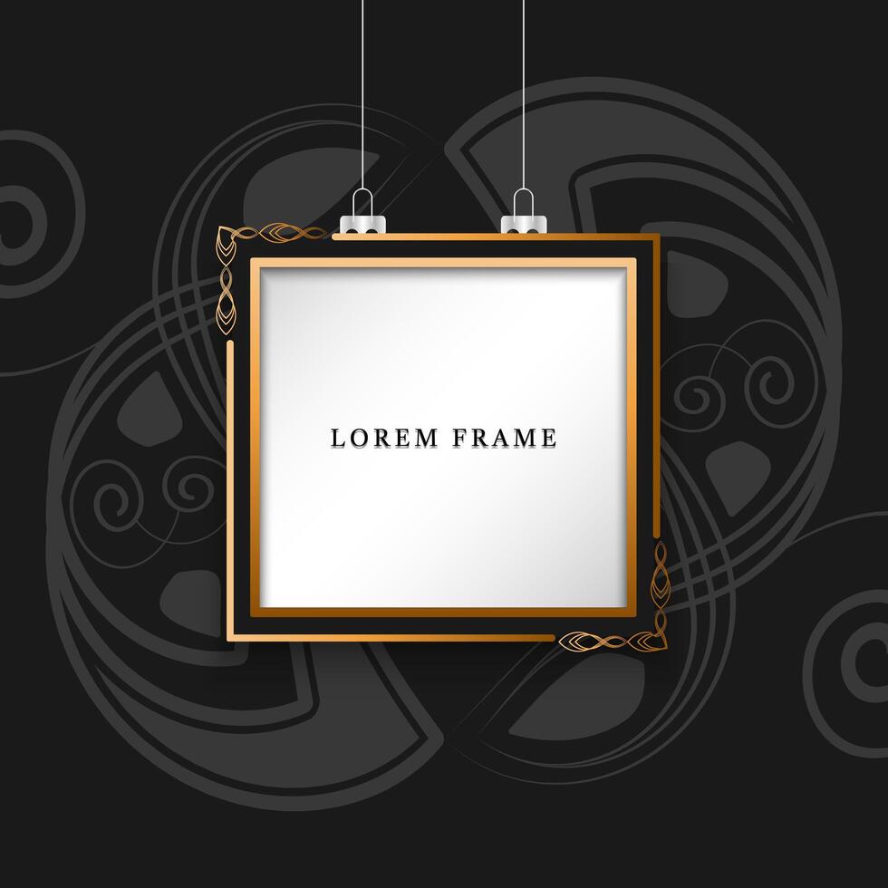 black and gold photo frame mockup design vector