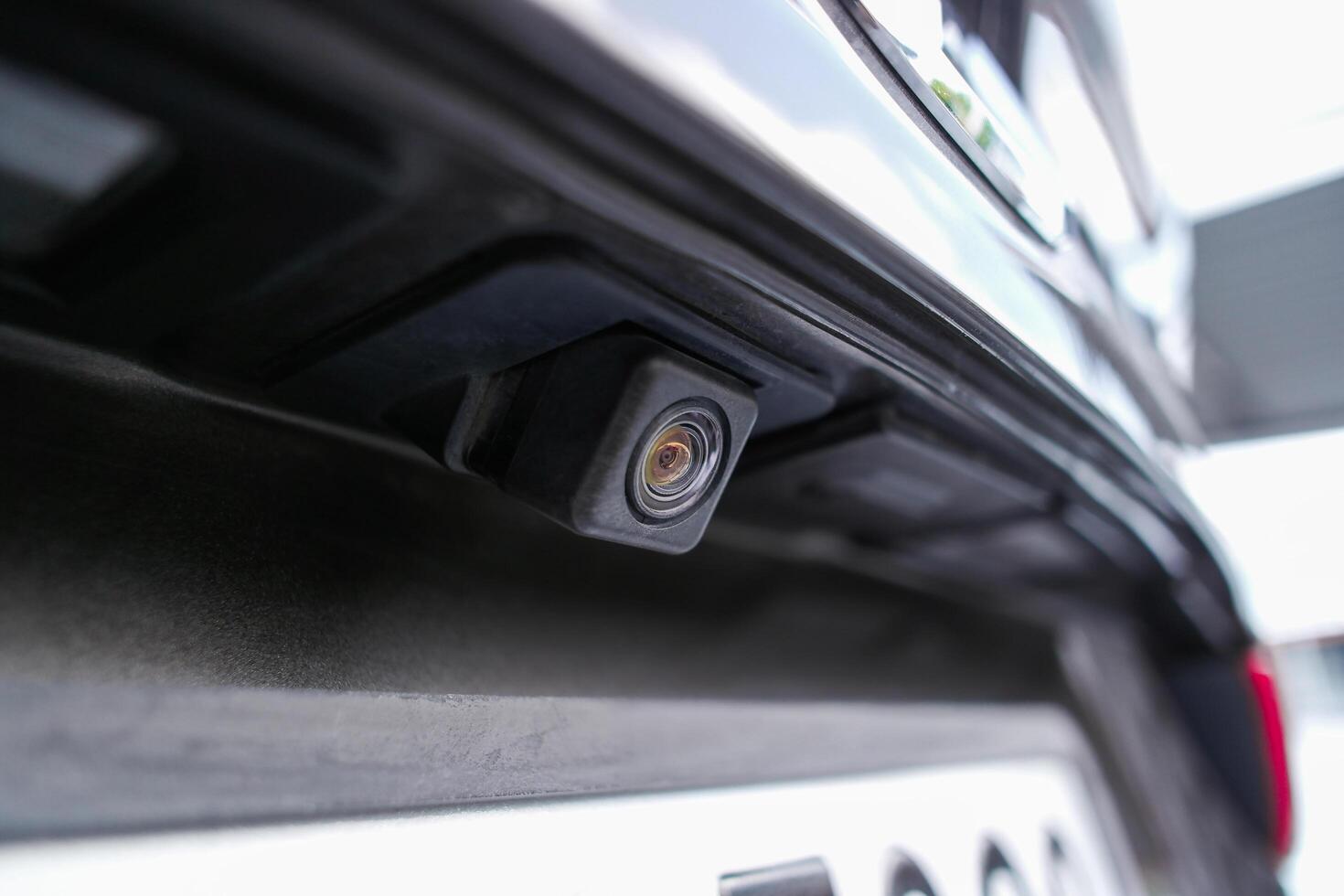 Close up of car rear view camera equipment on car trunk , Car parts concept photo