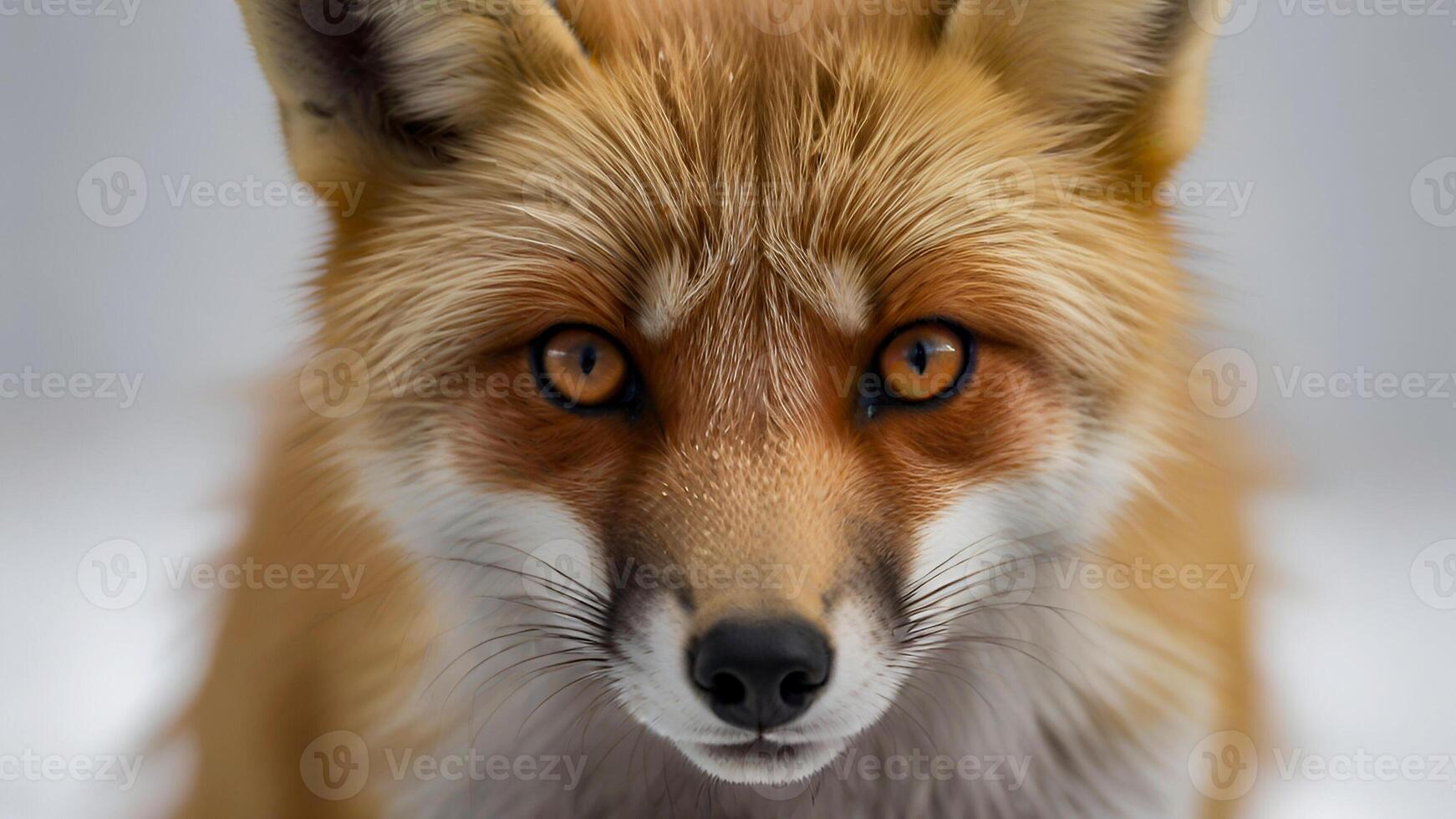 Close Up Face of a Red Fox in Winter Snow Background. Looking Straight in The Camera. photo