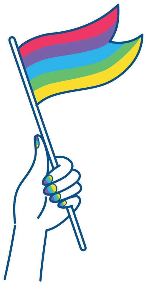 Hand Holding Rainbow Flag Pride Sticker Icon vector
