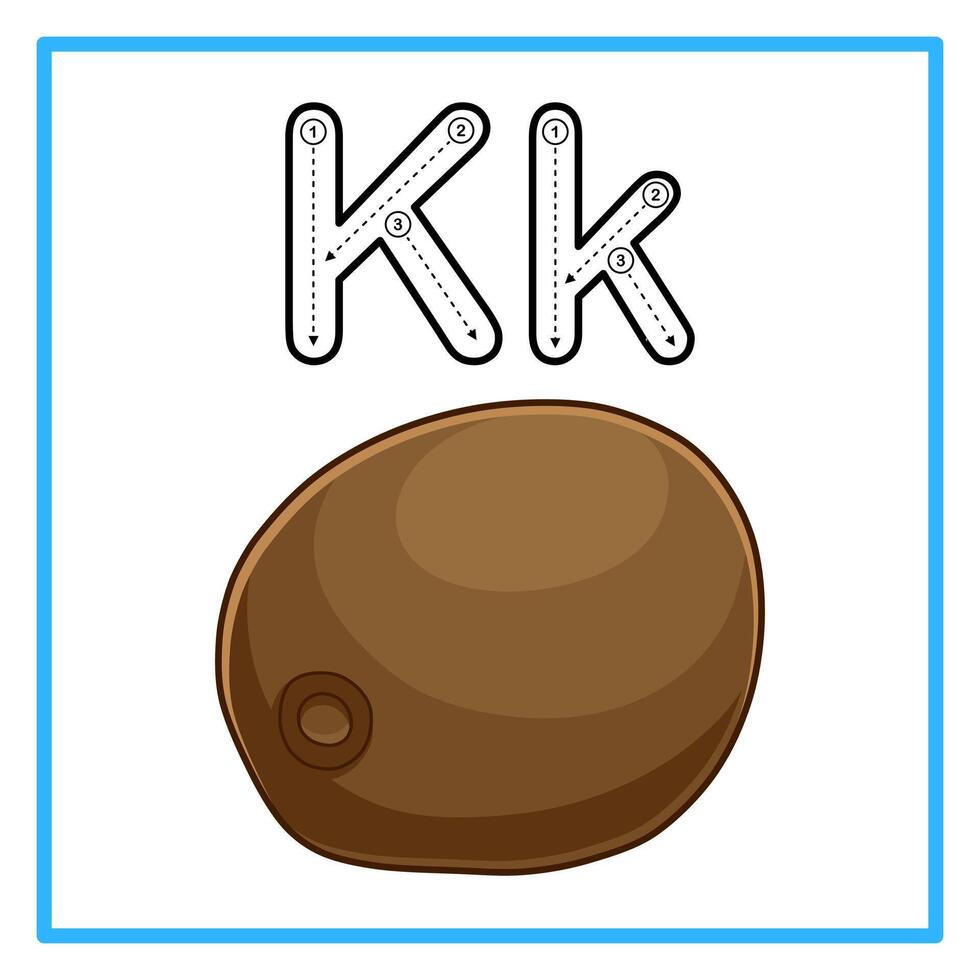 tracing alphabet fresh kiwi fruit illustration vector
