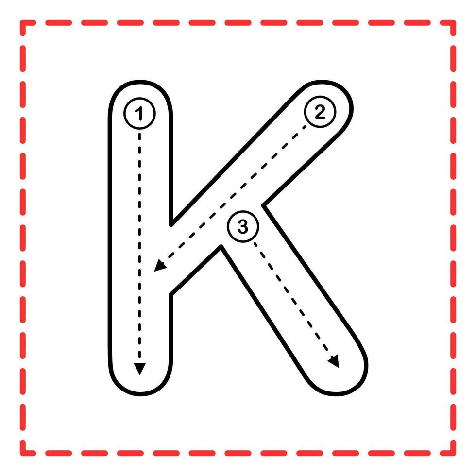 alphabet tracing k illustration vector