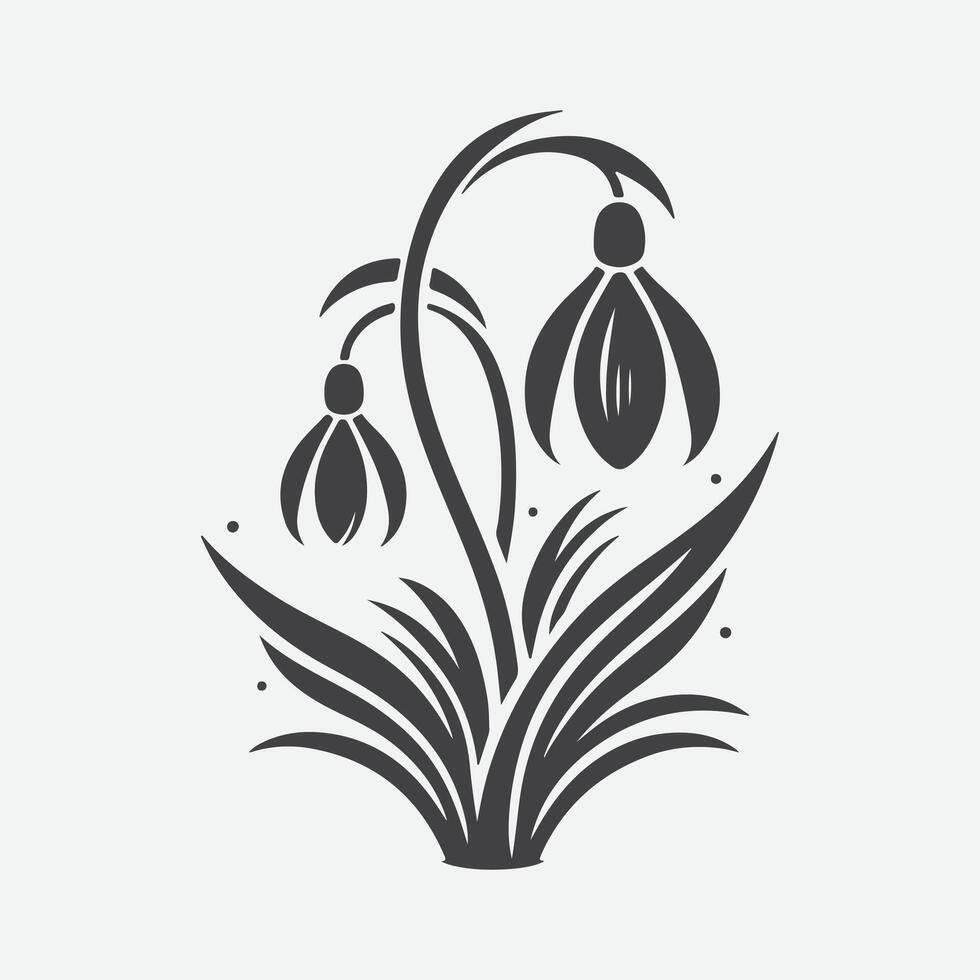 Graceful Elegance, The Mesmerizing Silhouette of Snowdrop Flowers vector