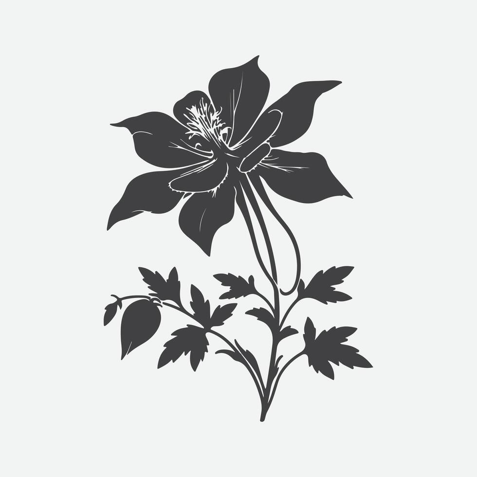 Print Majestic Silhouette, Columbine Flower Dancing in Twilight vector
