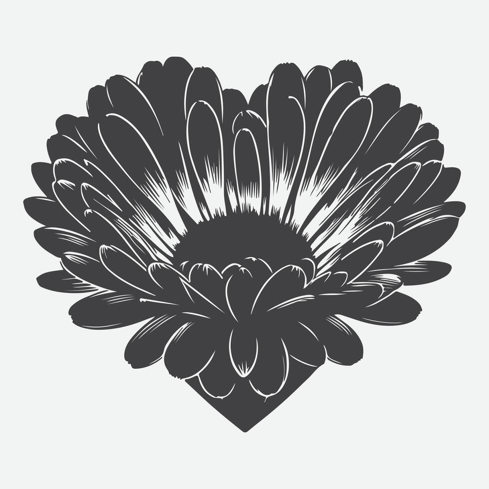 Print Stunning Silhouette, The Majestic Beauty of the Calendula Heart Flower vector