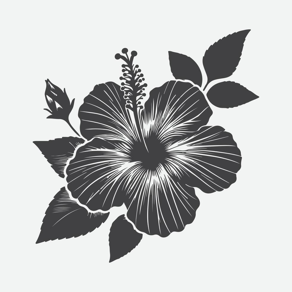 Print Exquisite Hibiscus Flower Silhouette, Capturing Nature's Beauty in Minimalist Art vector
