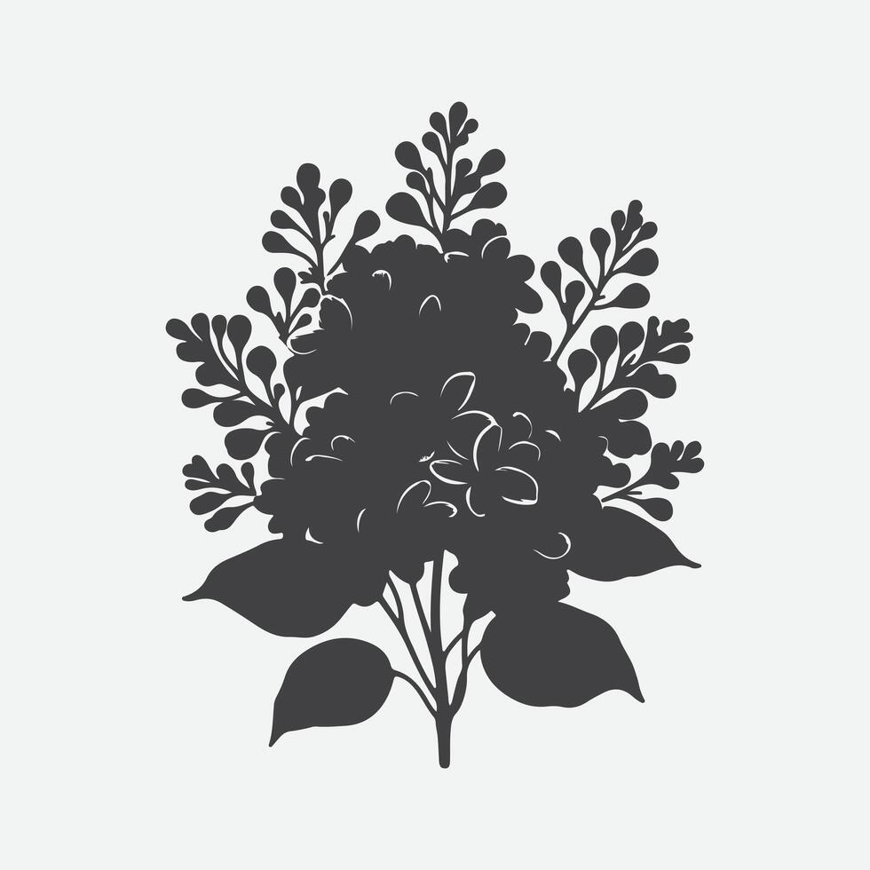 Captivating Lilac Flower Silhouette, Nature's Delicate Beauty in Outline vector