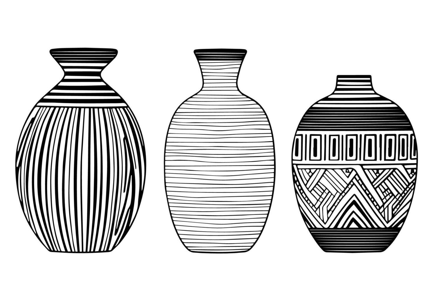 Set of ancient vase hand drawn ink sketch. Engraved style illustration. vector