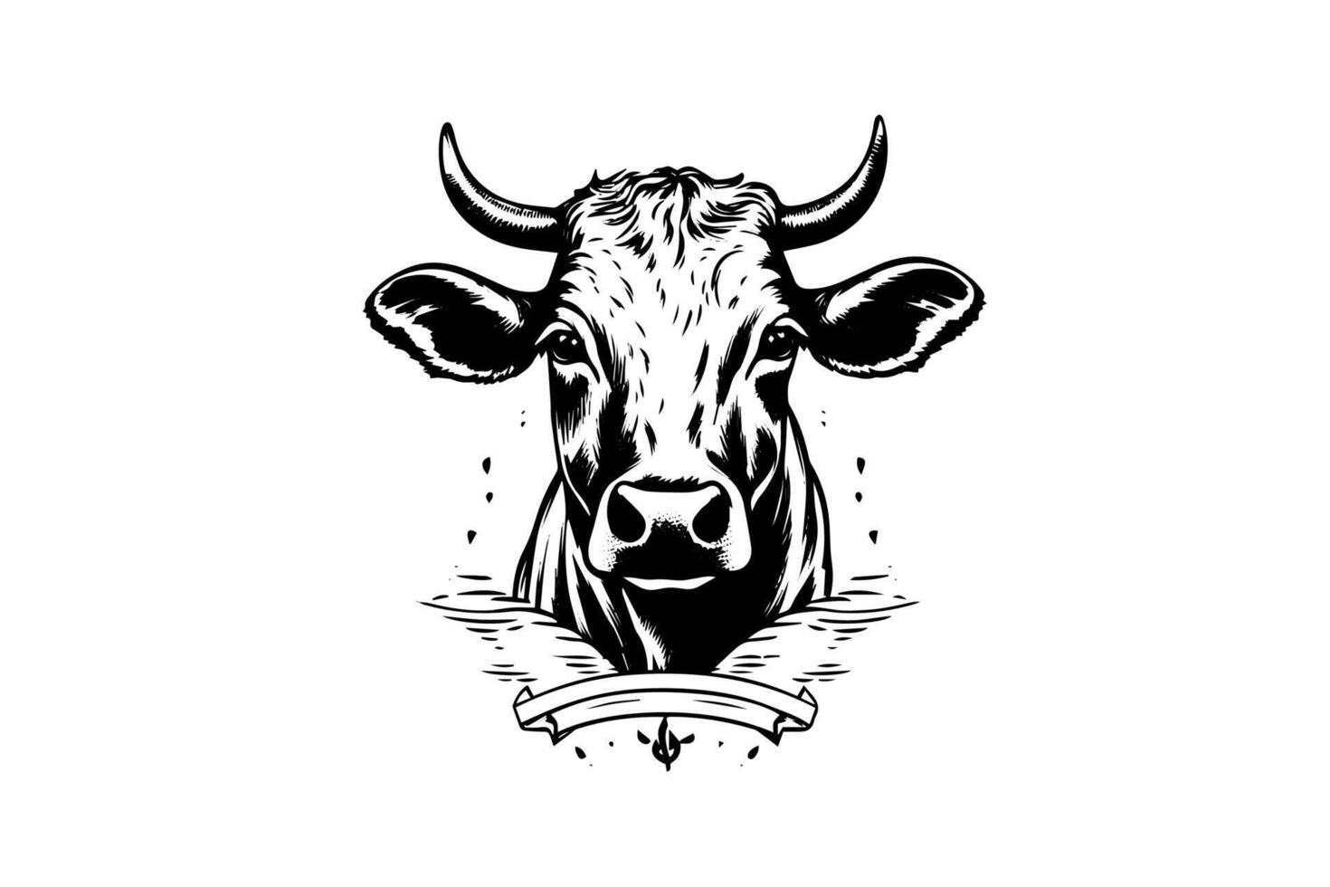 Cow logotype hand drawn ink sketch. Engraving style illustration. vector
