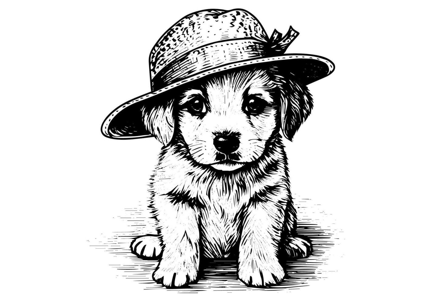 Cute puppy hand drawn ink sketch. Dog in engraving style illustration. vector