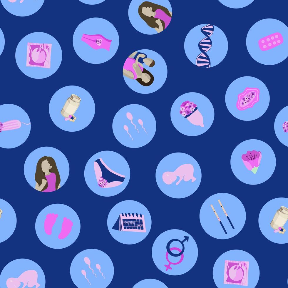 Illustration of fertility and women's health pattern. Menstrual cycle. Preparation for pregnancy. vector