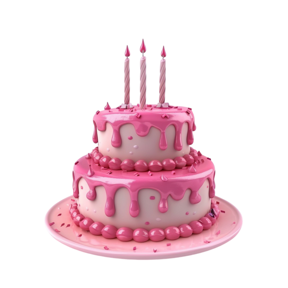 a pink cake with candles on it AI-Generated png