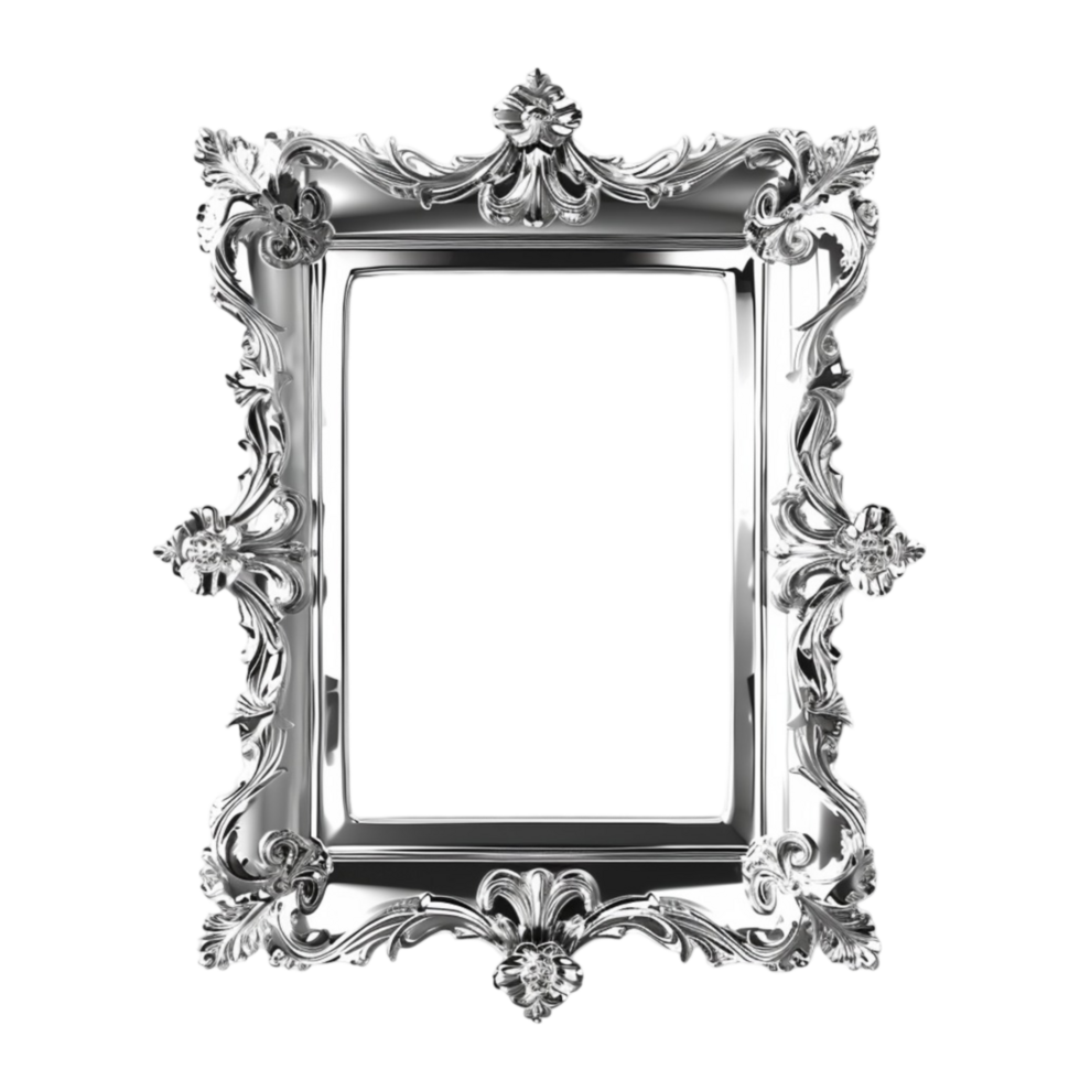 a silver frame with ornate design on a transparent background AI-Generated png