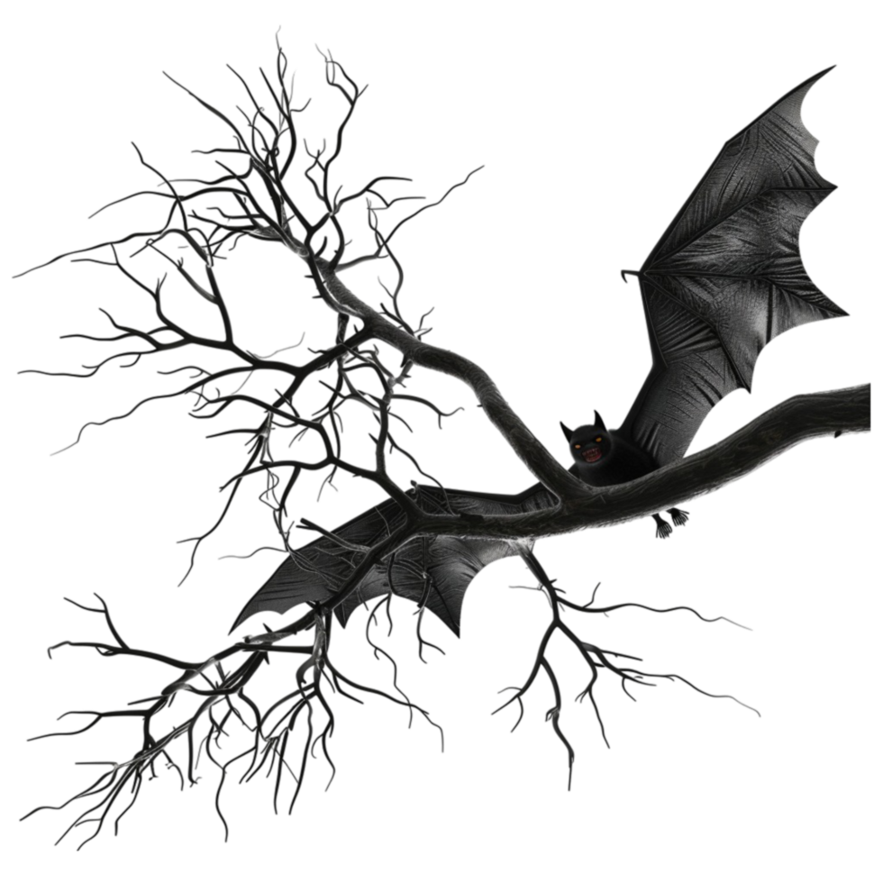 a bat flying on a tree branch with no leaves AI-Generated png