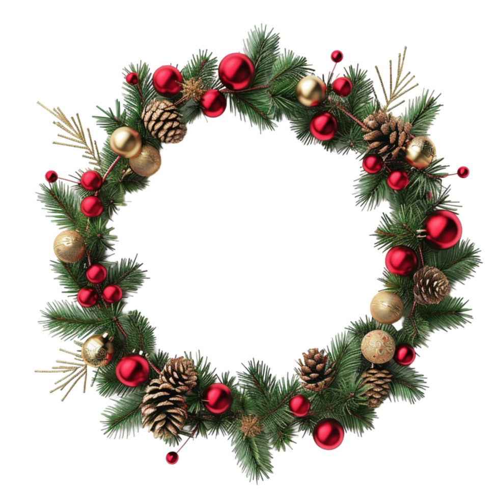 Christmas wreath with pine cones and balls on a transparent background AI-Generated png