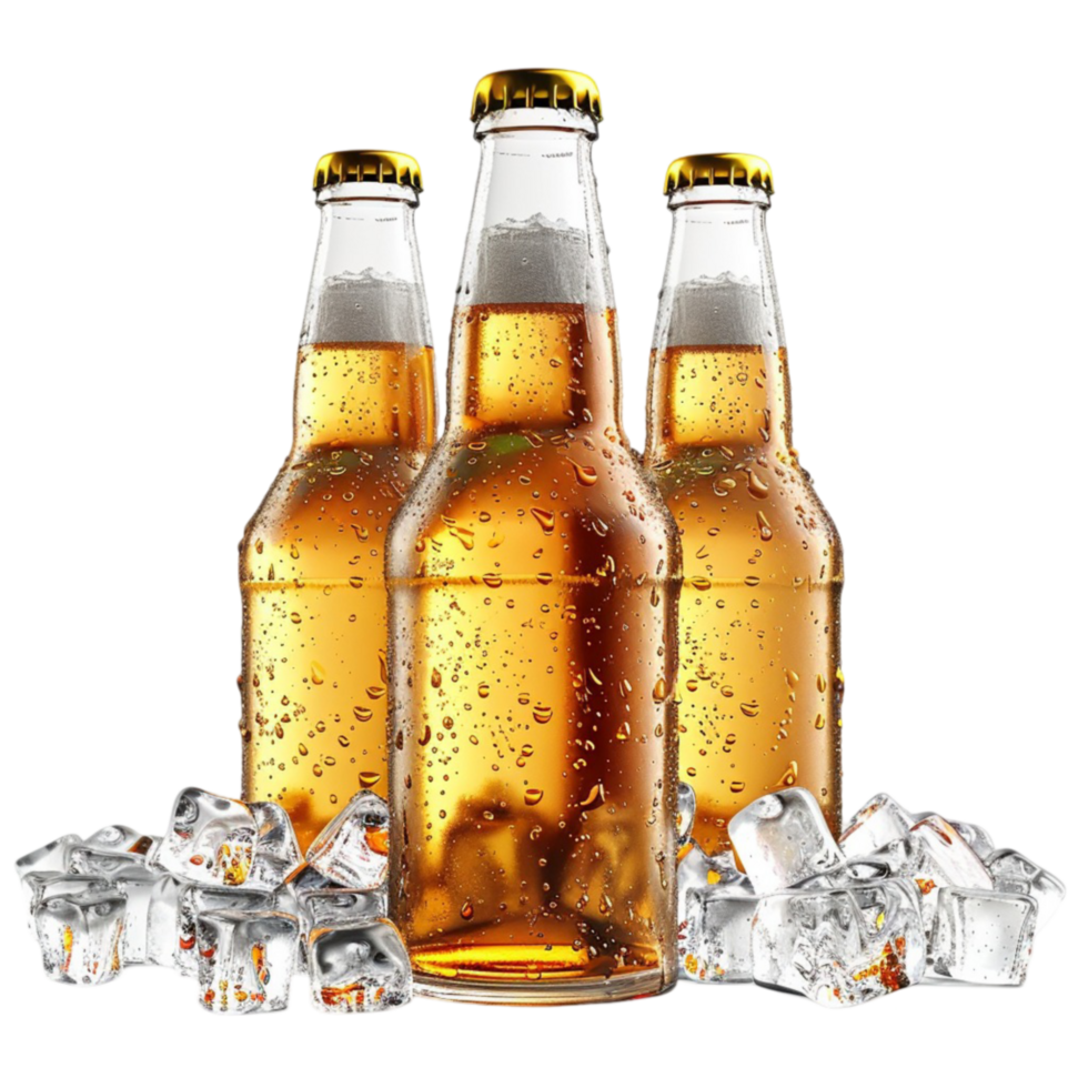 beer bottles with ice on a transparent background AI-Generated png