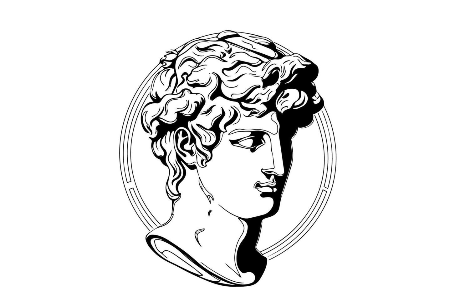 Hermes head hand drawn ink sketch. Engraved style illustration. vector