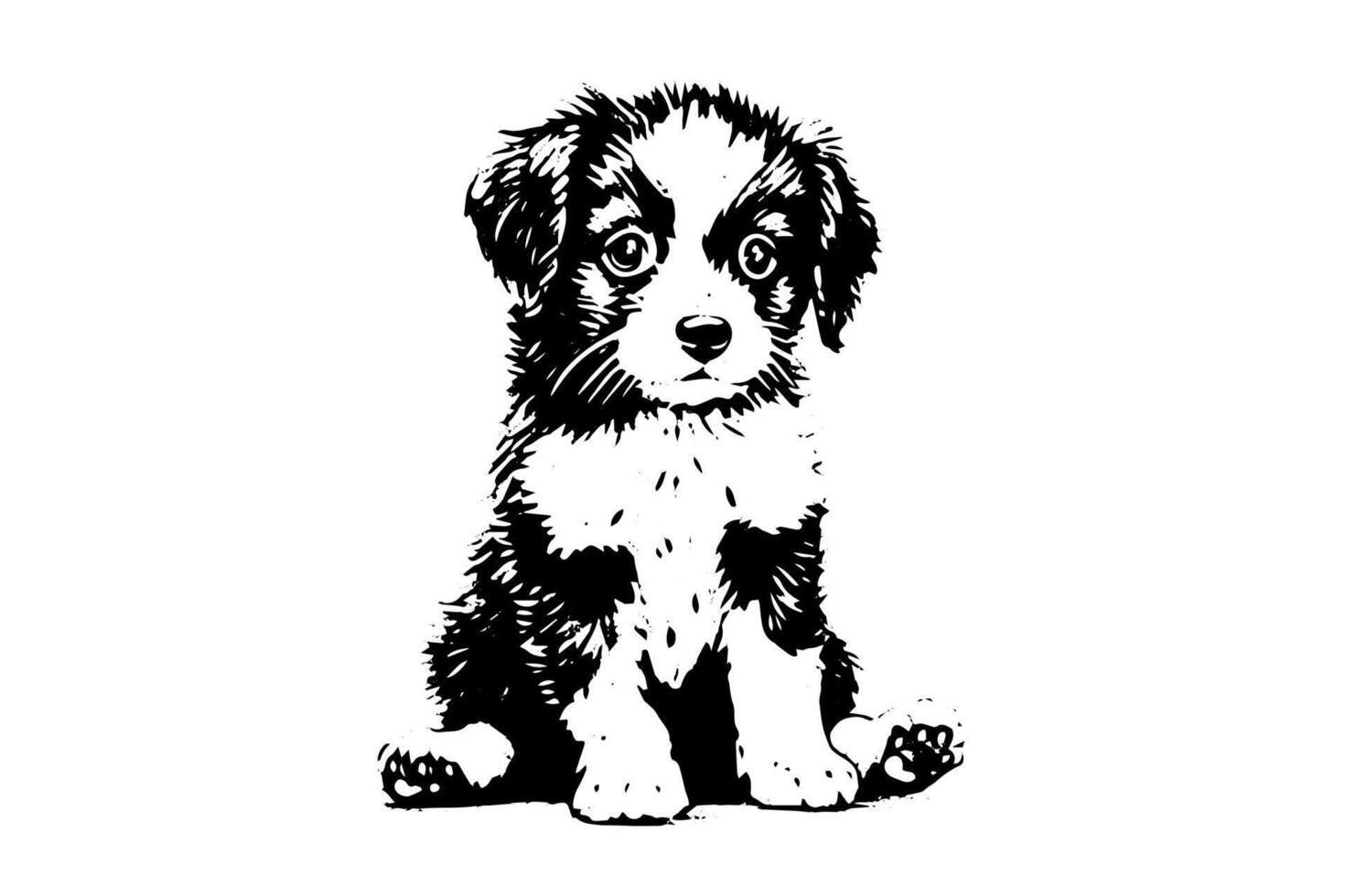 Cute puppy hand drawn ink sketch. Dog in engraving style illustration. vector