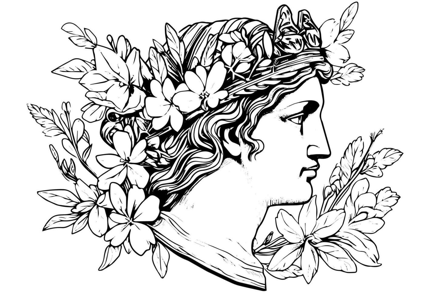 Hermes head hand drawn ink sketch. Engraved style illustration. vector