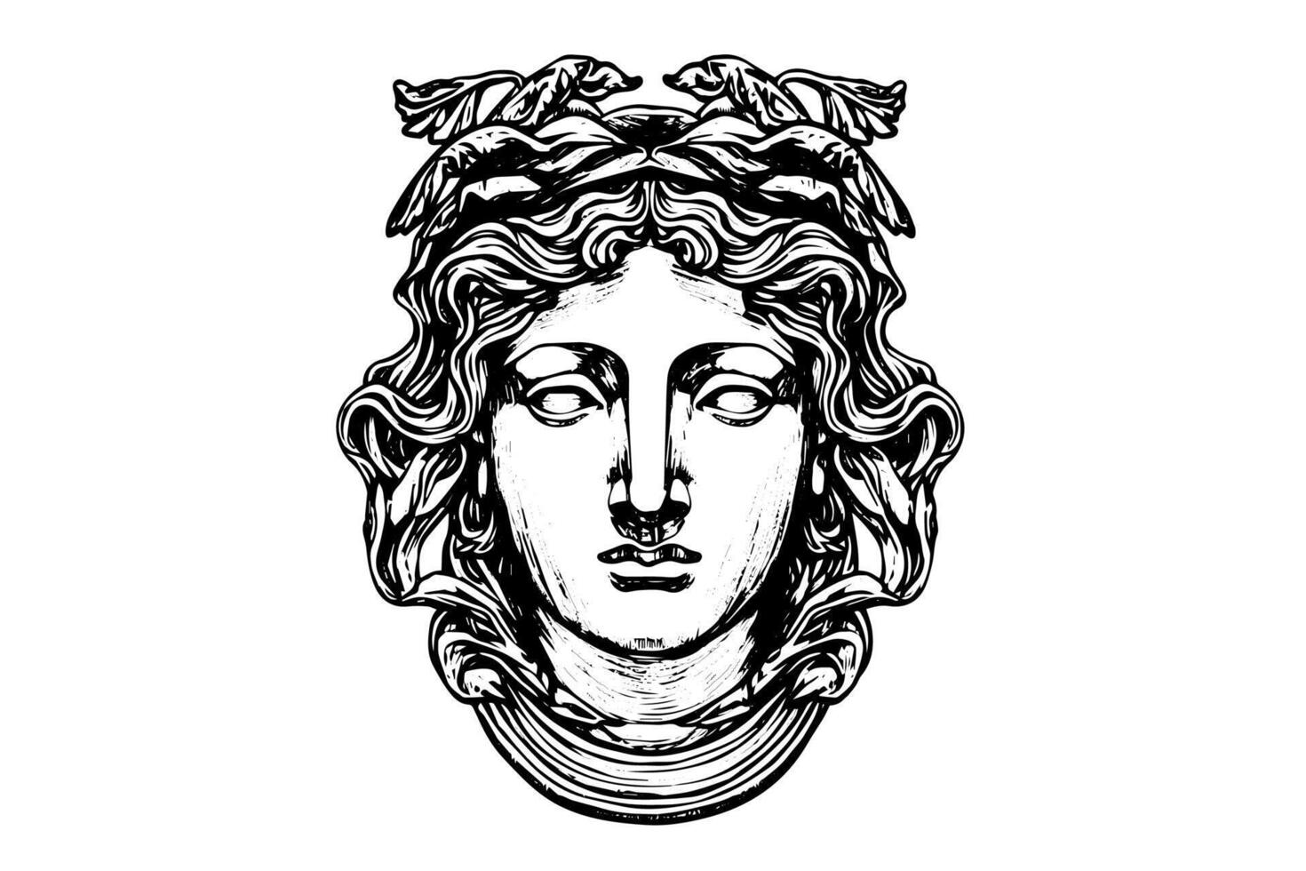Ancient Mythology in Modern Head Art Illustration of a Greek Statue Face. vector