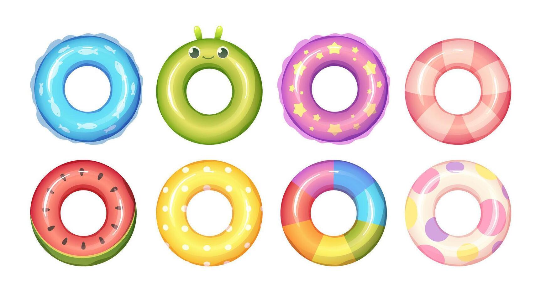 Set of kids bathing laps. Colorful swimming rings on white background. Cartoon icons for summer, swimpool vector