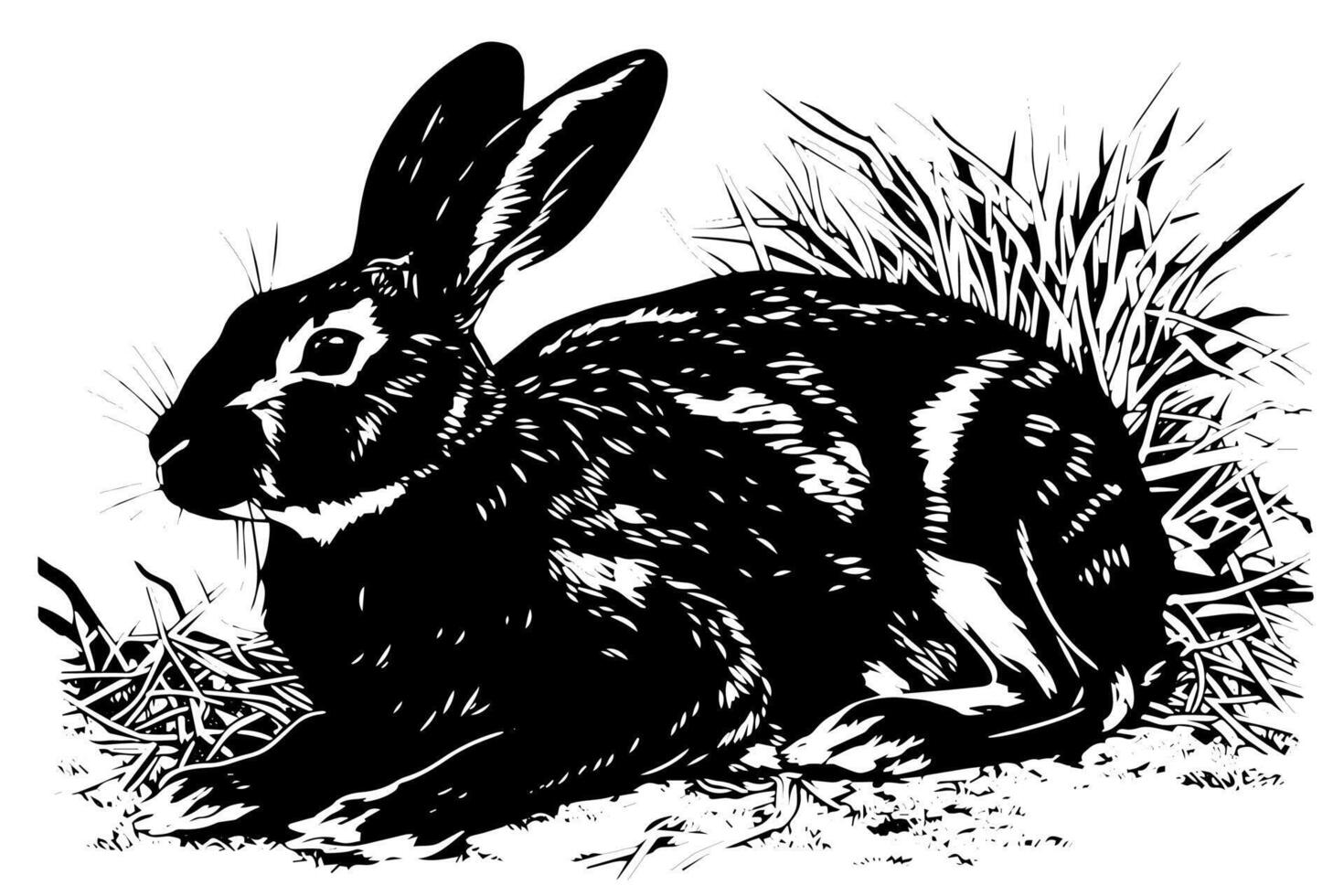 Vintage Easter Rabbit and Floral Illustration Engraved Bunny in a Spring Garden. vector